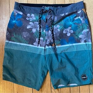 O’Neil Board Shorts Mens 32 Multicolor Drawstring Y2K Beach Surf Swim 9.5” teal
